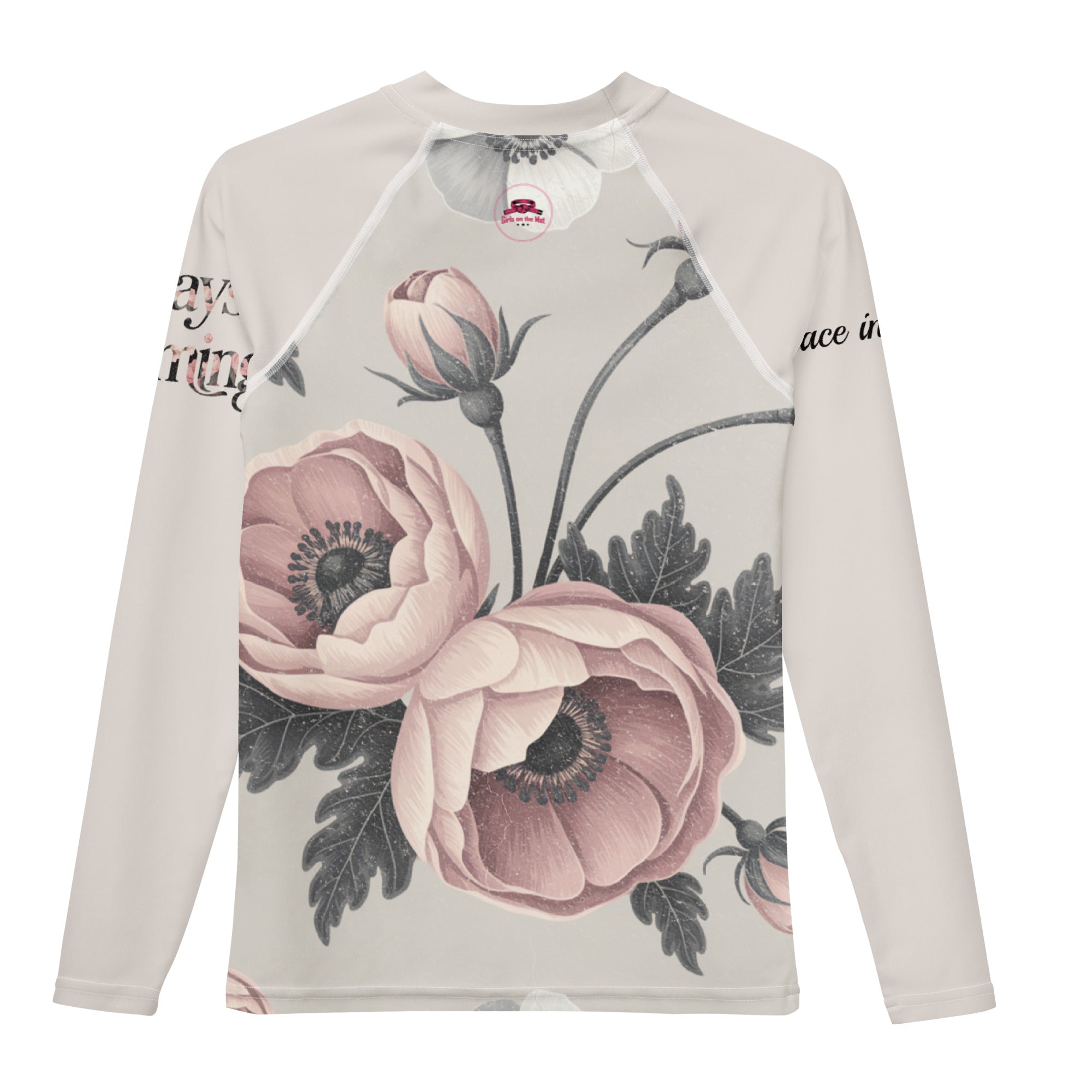 Roll Gear Signature Always Blooming Rash Guard - Vintage Rose, back view.