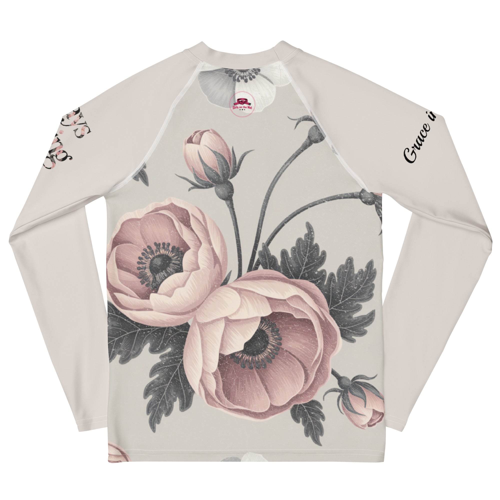 Roll Gear Signature Always Blooming Rash Guard - Vintage Rose, back view, additional angle.