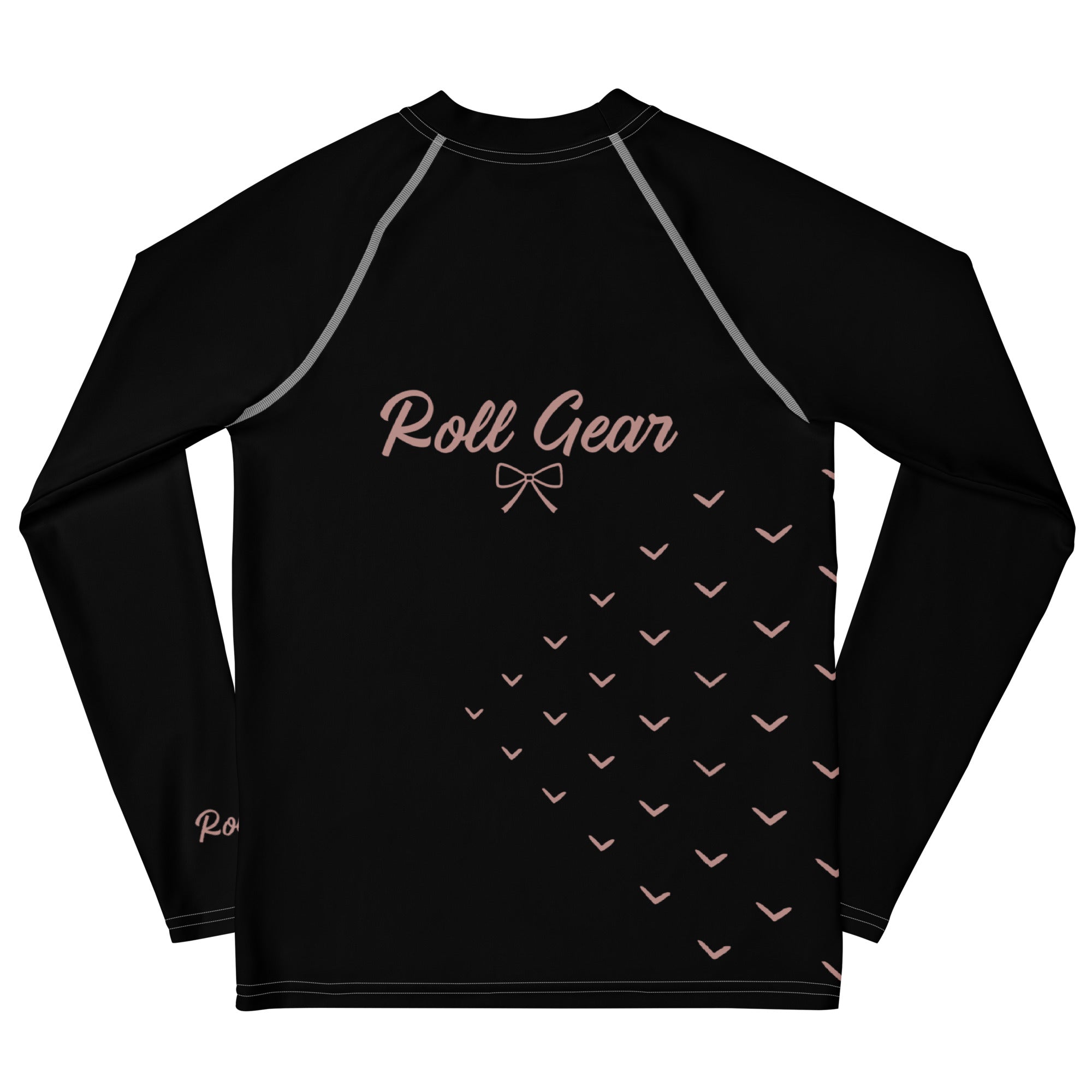 Roll Gear Girls Bows Long Sleeve Rash Guard – Pink – Youth, back view, all-over print.