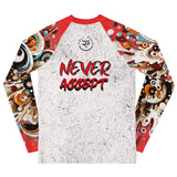 Roll Gear Never Accept Rash Guard - Red, Youth, back view.