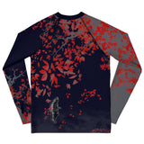 Roll Gear Shadow Dragon Warrior youth LS rash guard in dark navy & crimson — BJJ compression, dragon print, back.