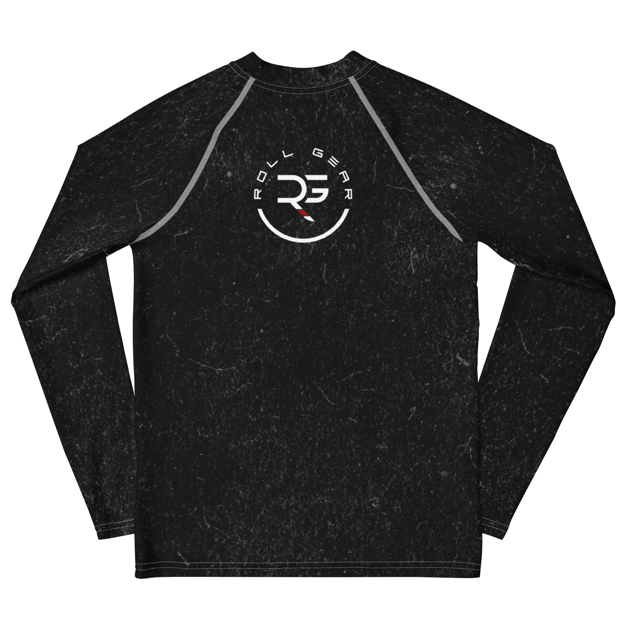 Black long-sleeve shirt with a logo on a white background
