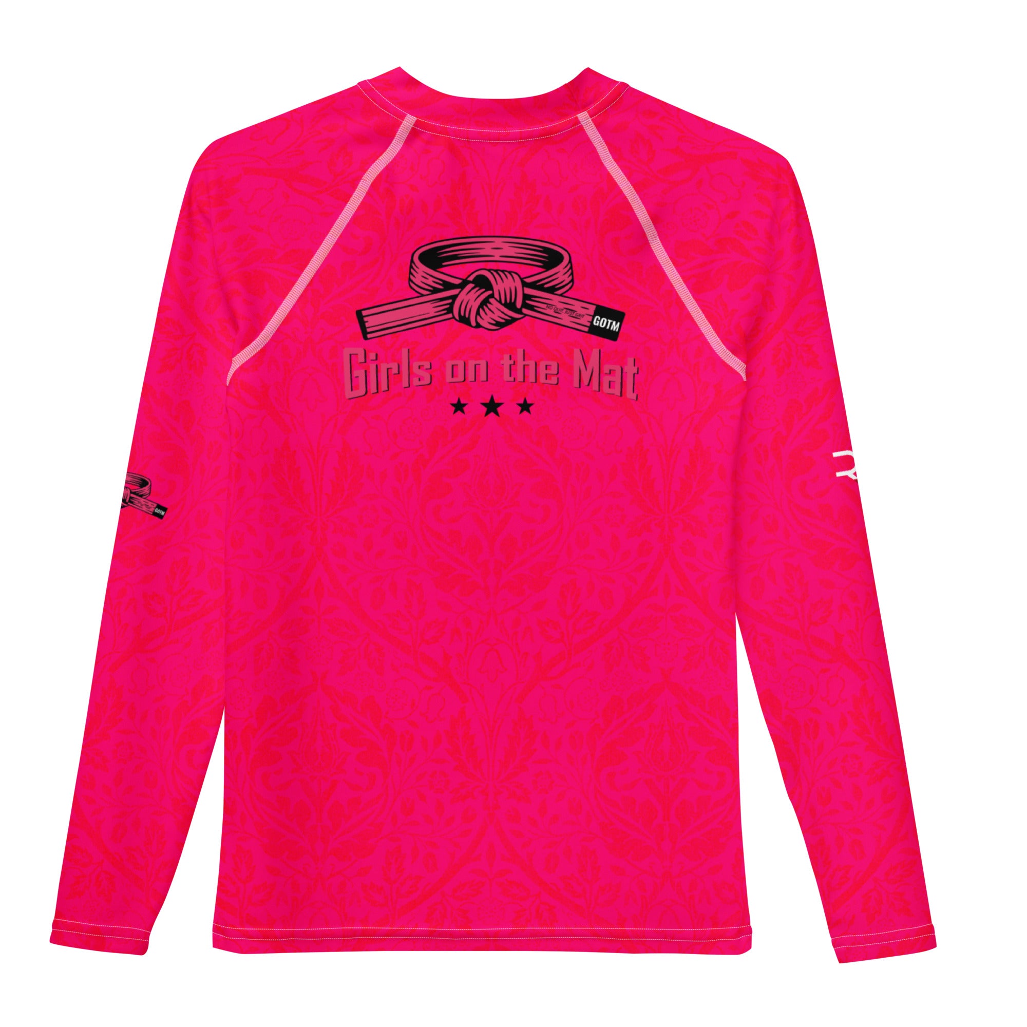 Roll Gear Earned Not Given Youth Long Sleeve Rash Guard - Pink, back view.