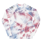 Roll Gear Youth Red White Blue Tie-Dye Rash Guard - Long Sleeve BJJ, front view, all-over print.