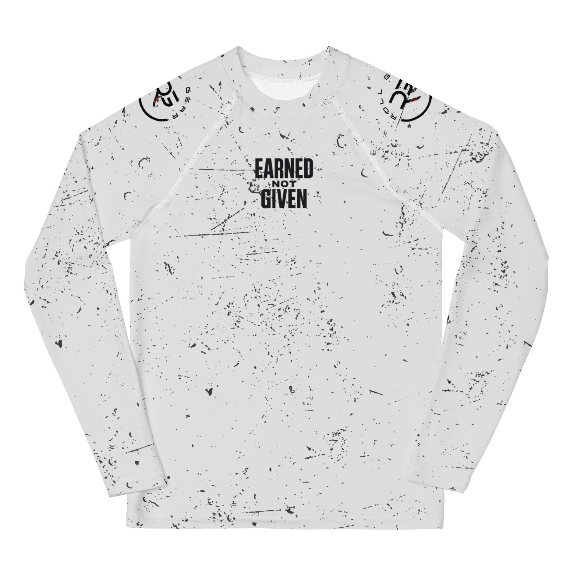 Roll Gear Kids Long Sleeve Rash Guard with White Lines – Performance & Protection, second front view, all-over print.
