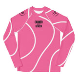 Roll Gear Kids Pink Long Sleeve Rash Guard – front view. Performance fabric for youth BJJ, grappling, and swim.