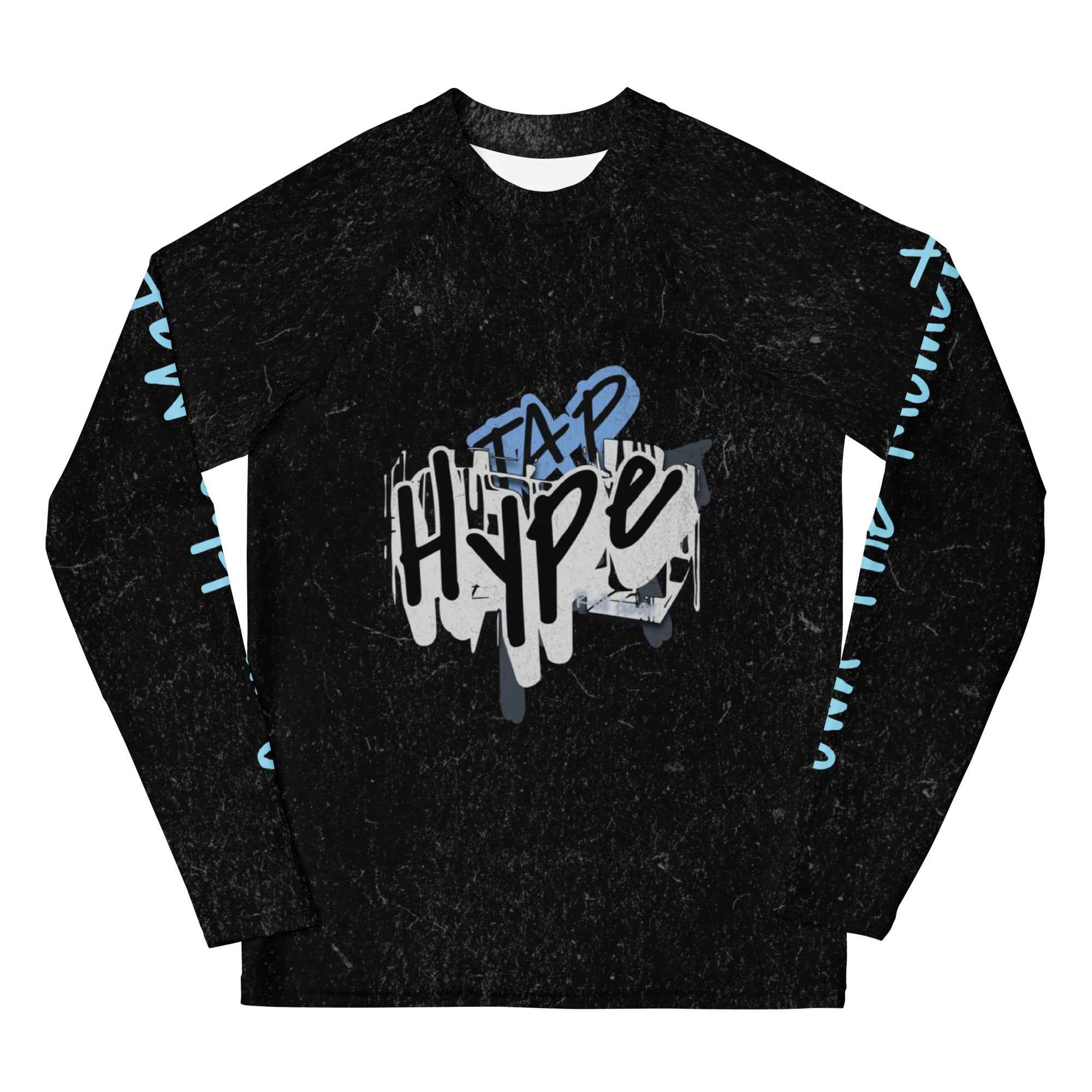 Roll Gear Tap Hype Long Sleeve Rash Guard – Youth, flat front view, Tap Hype chest graphic.