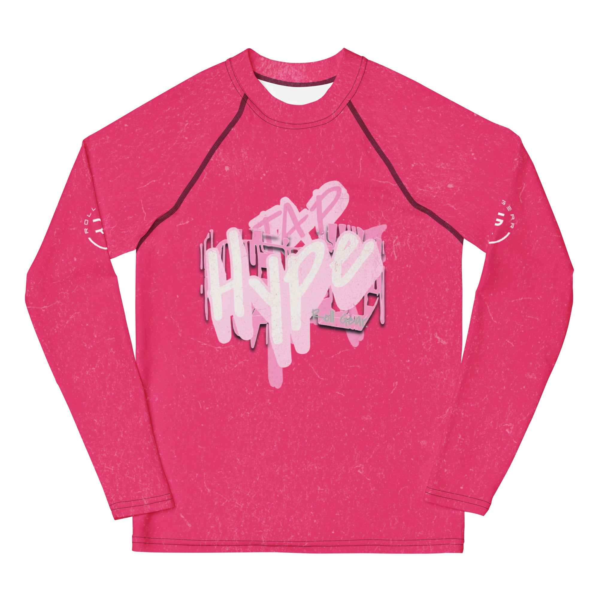 Roll Gear Tap Hype Youth Long Sleeve BJJ Rash Guard – Girls, front view.
