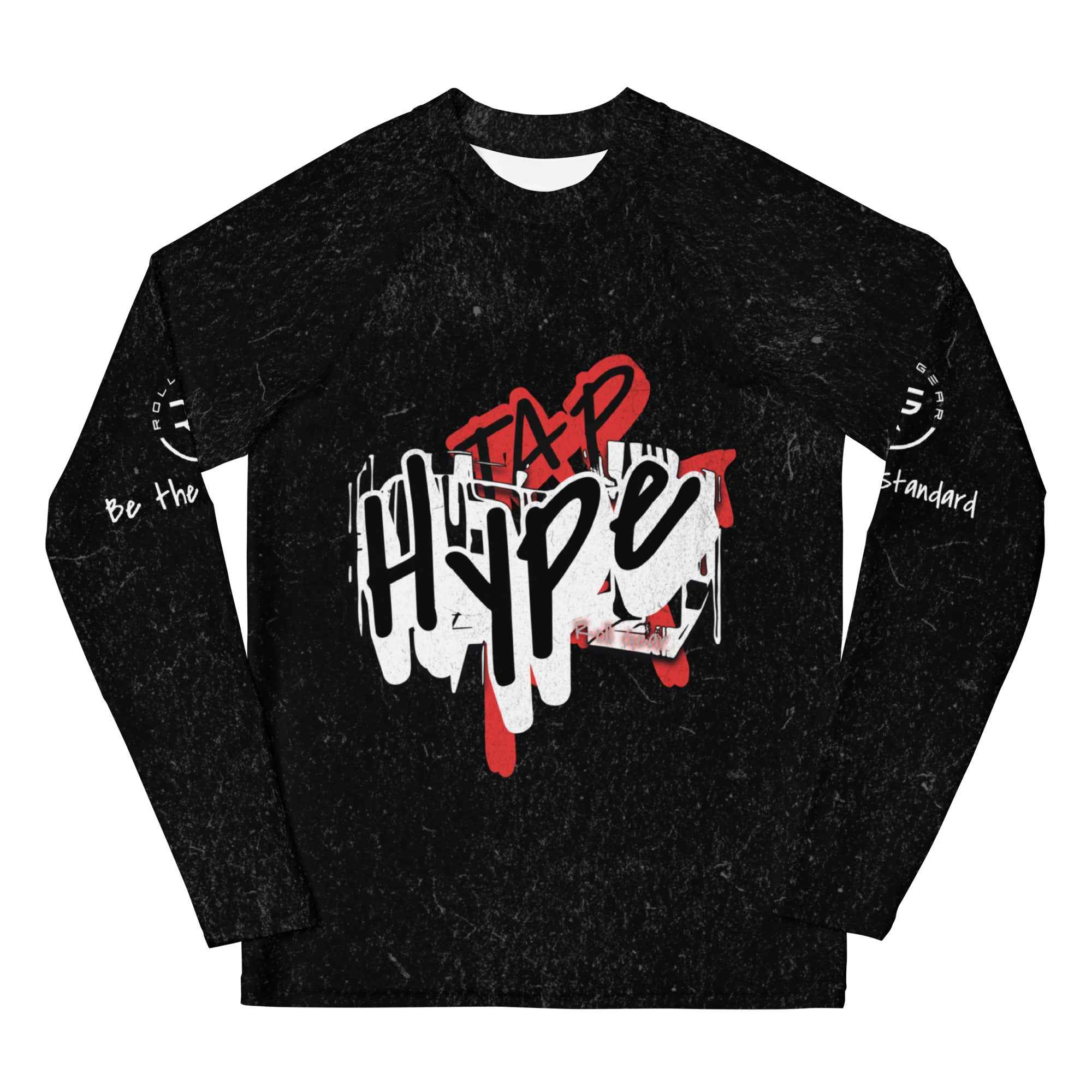 Roll Gear Tap Hype Youth Rash Guard, front view, all-over print.