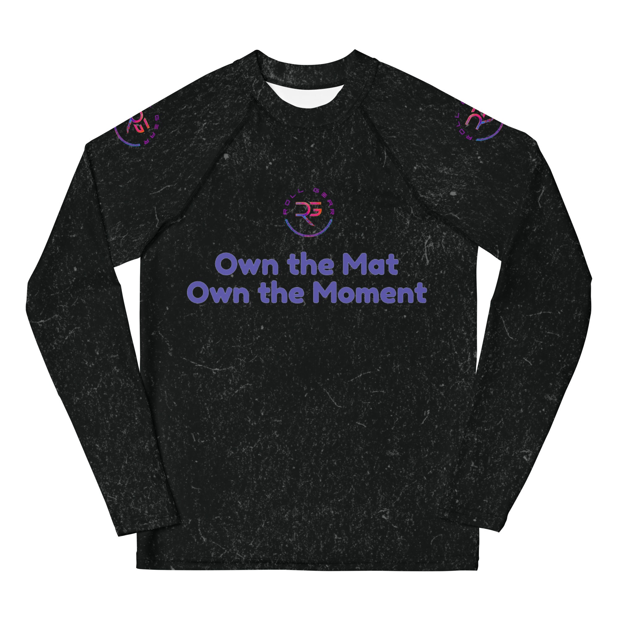 Roll Gear Evolve or Repeat Youth Girls Rash Guard - Black, front view.