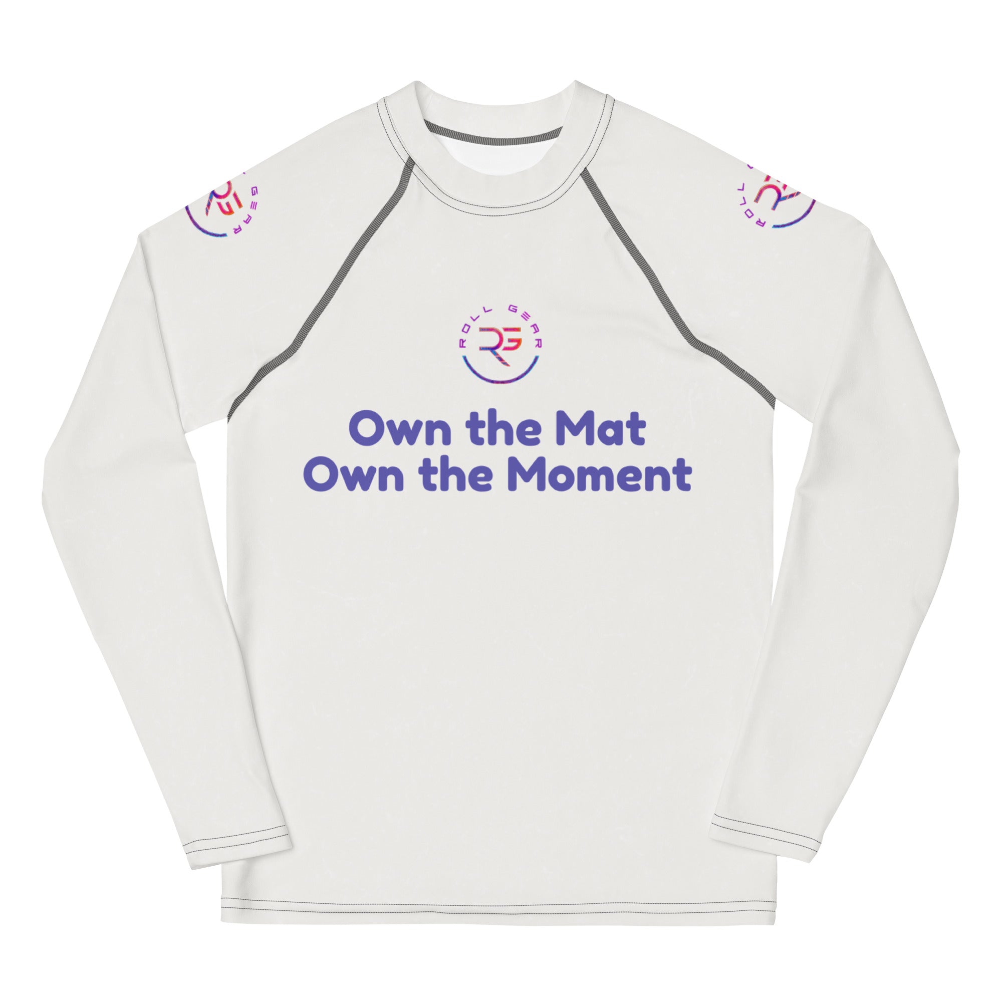Roll Gear Evolve or Repeat Youth Girls Rash Guard - White, front view.