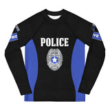 Roll Gear Youth Police Edition Long Sleeve Rash Guard - Thin Blue Line, front view.