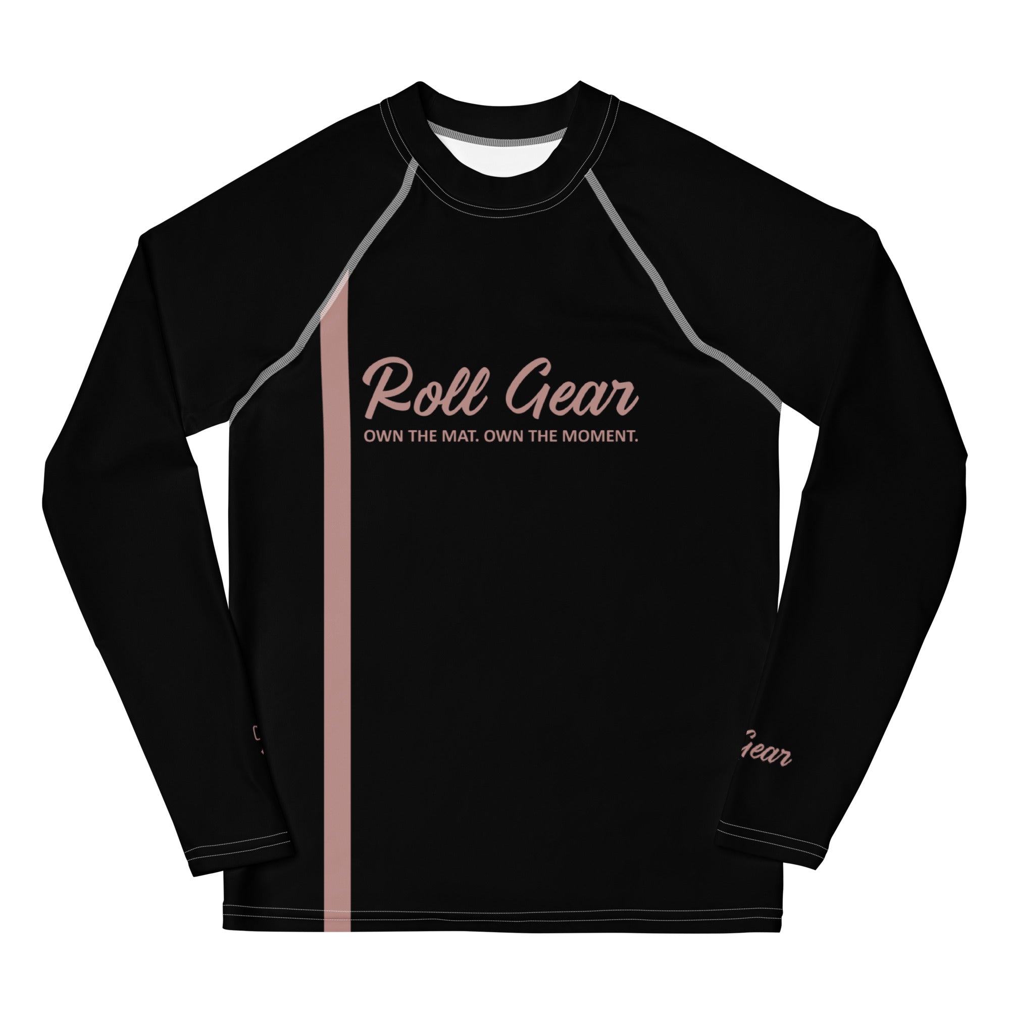 Roll Gear Girls Bows Long Sleeve Rash Guard – Pink – Youth, front view, all-over print.