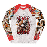 Roll Gear Never Accept Rash Guard - Red, Youth, front view.