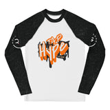 Roll Gear Tap Hype Long Sleeve Rash Guard – Orange & White – Youth, front view, all-over print.