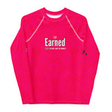 Roll Gear Earned Not Given Youth Long Sleeve Rash Guard - Pink, front view.