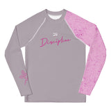 Gray and pink long-sleeve shirt with 'Discipline' text on a white background