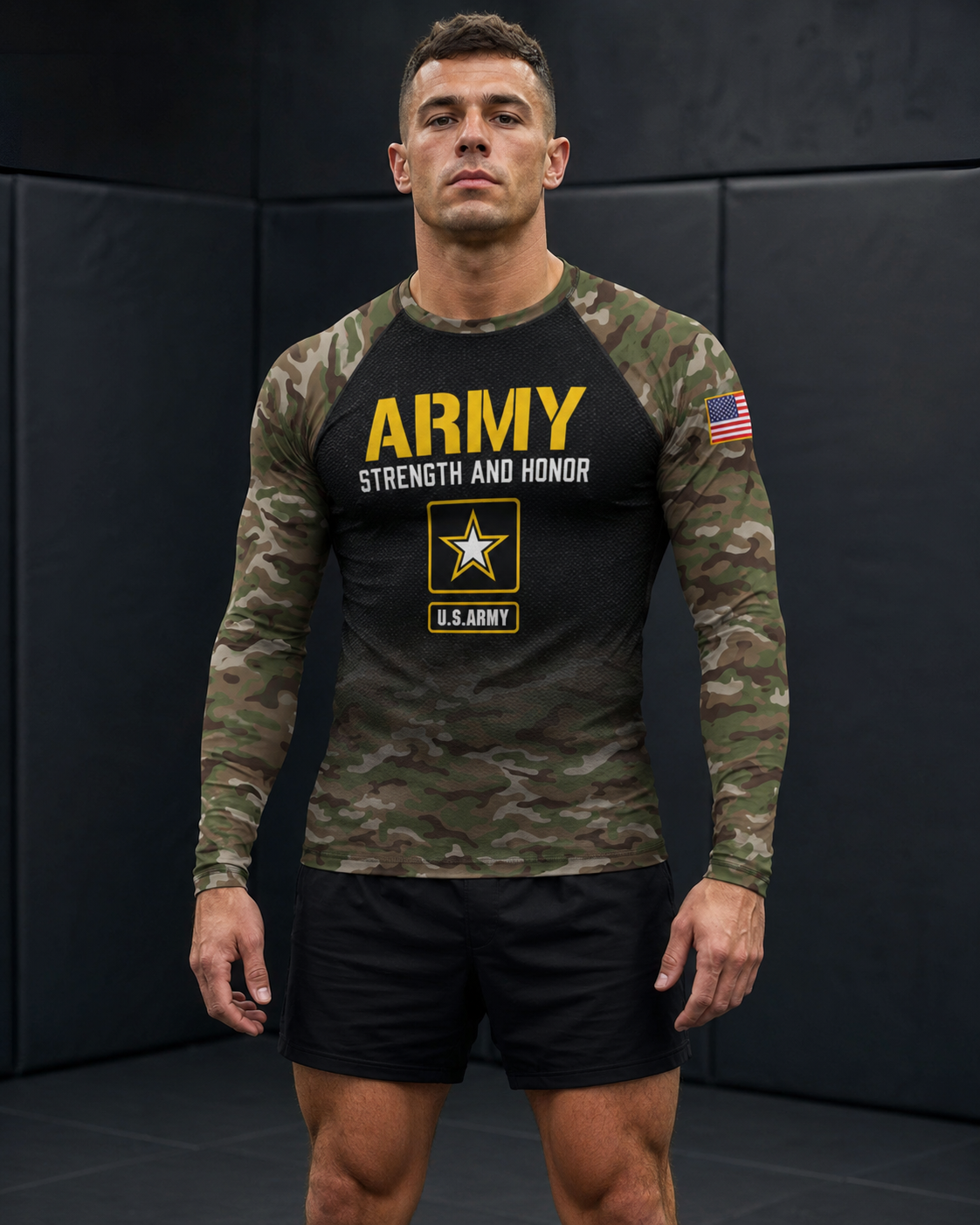 Roll Gear Men's Army Classic Long Sleeve Rash Guard, front view, alternate photo.