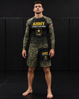 Roll Gear Men's Army Classic Rash Guard and matching shorts set for Brazilian Jiu-Jitsu.