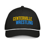 Centerville Wrestling Embroidered Rope Hat, Black/White, front view.