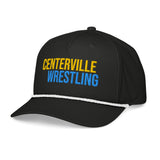 Centerville Wrestling Embroidered Rope Hat, Black/White, left-front view.