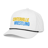 Centerville Wrestling Embroidered Rope Hat, White/Black, left-front view.
