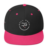 Roll Gear snapback with pink brim – front view, structured high-profile cap with embroidered RG logo