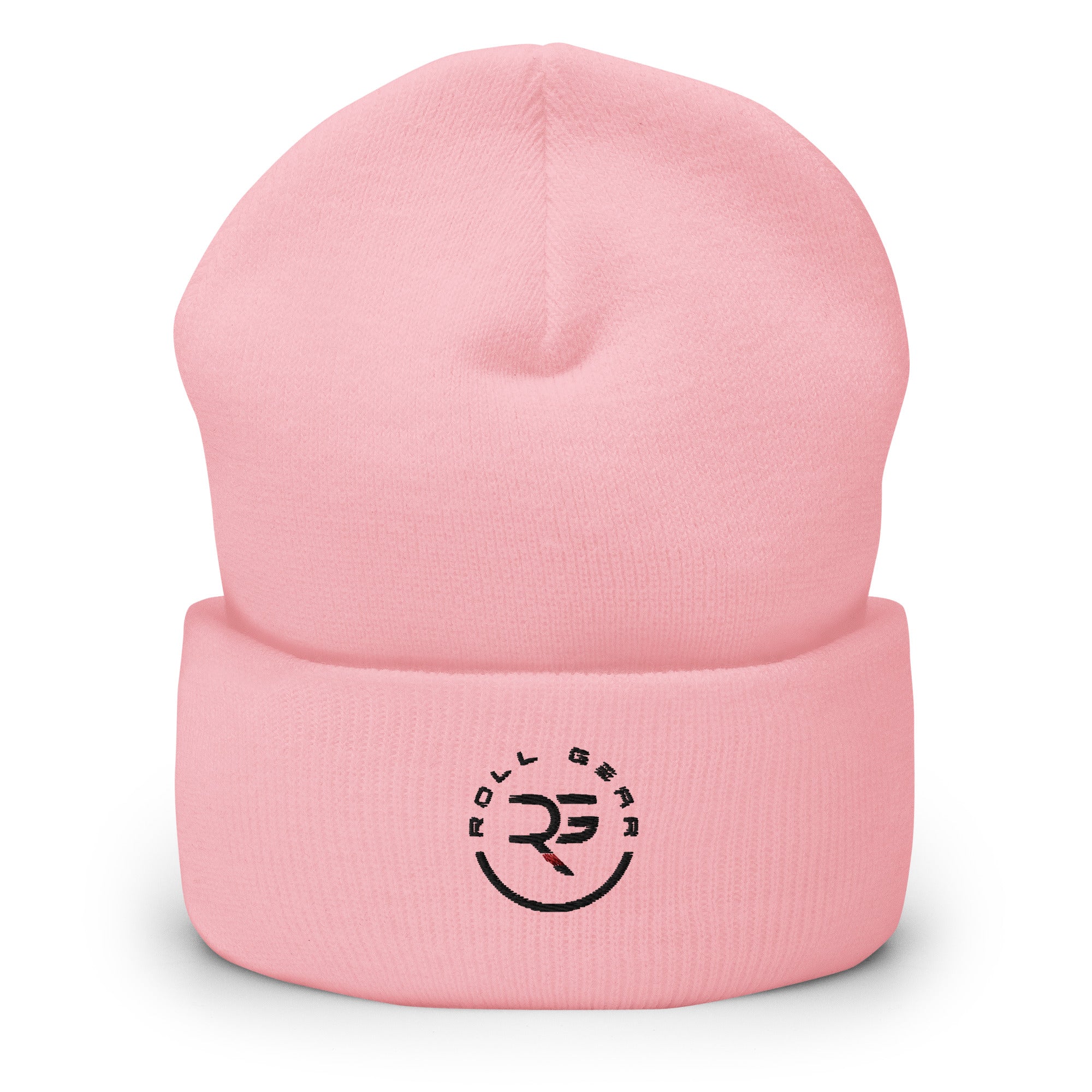 Roll Gear Cuffed Beanie - Baby Pink, front view.