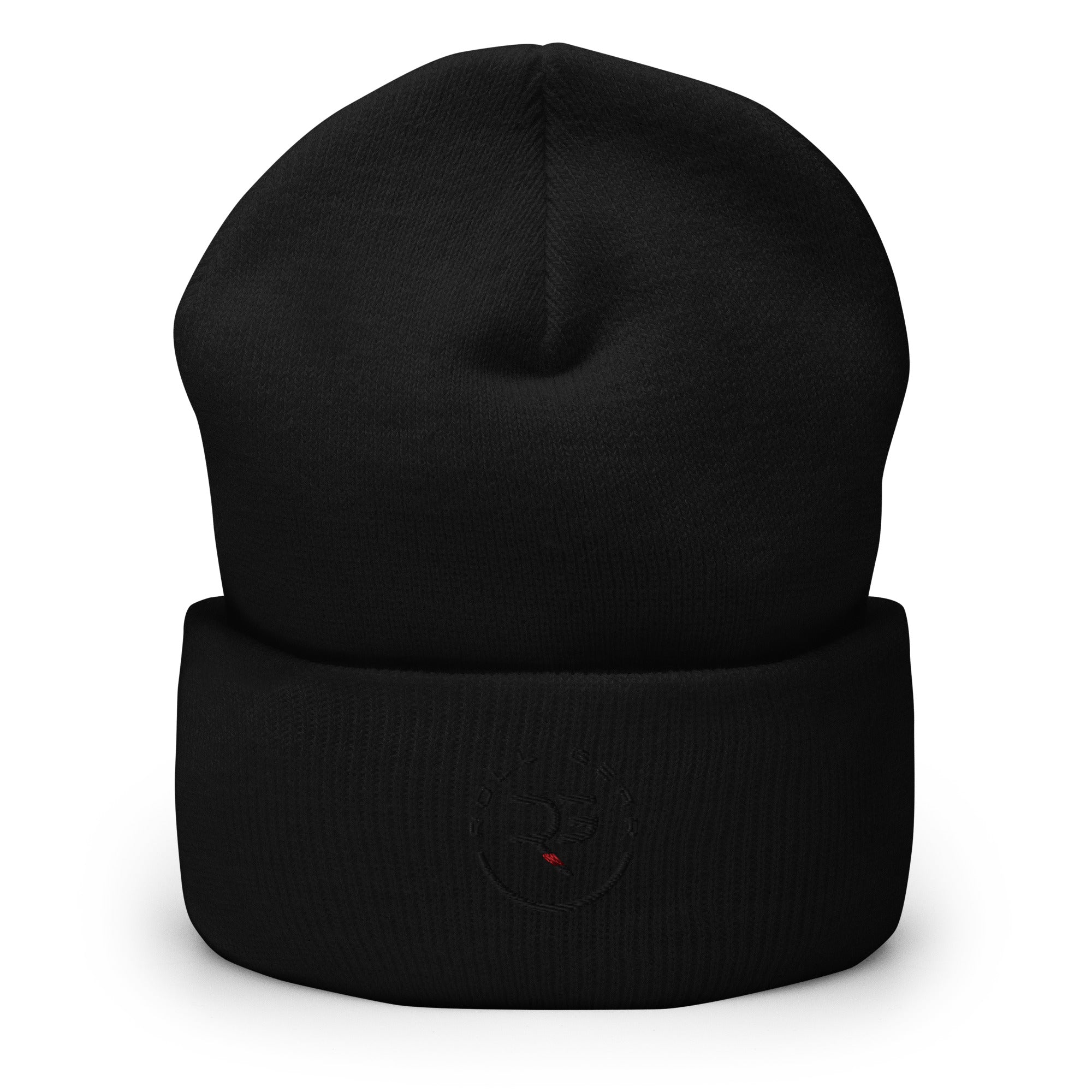 Roll Gear Cuffed Beanie - Black, front view.