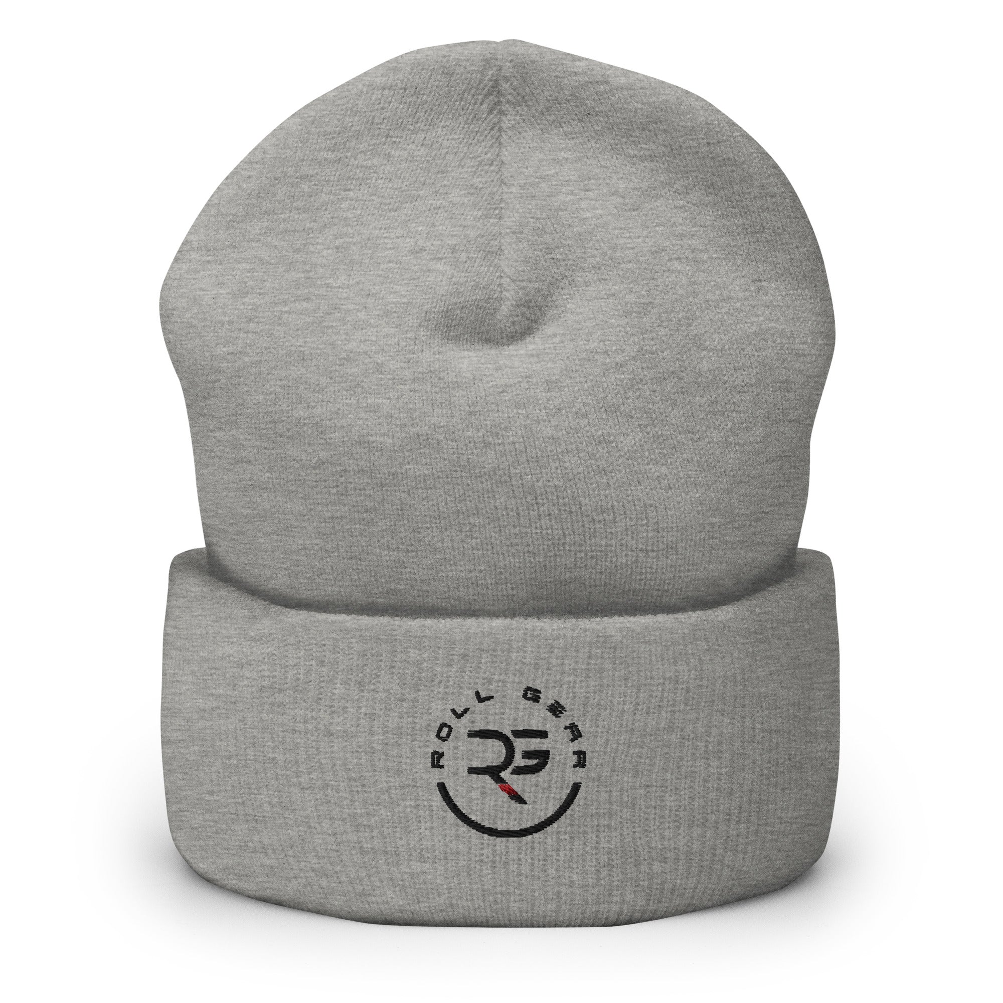 Roll Gear Cuffed Beanie - Heather Grey, front view.