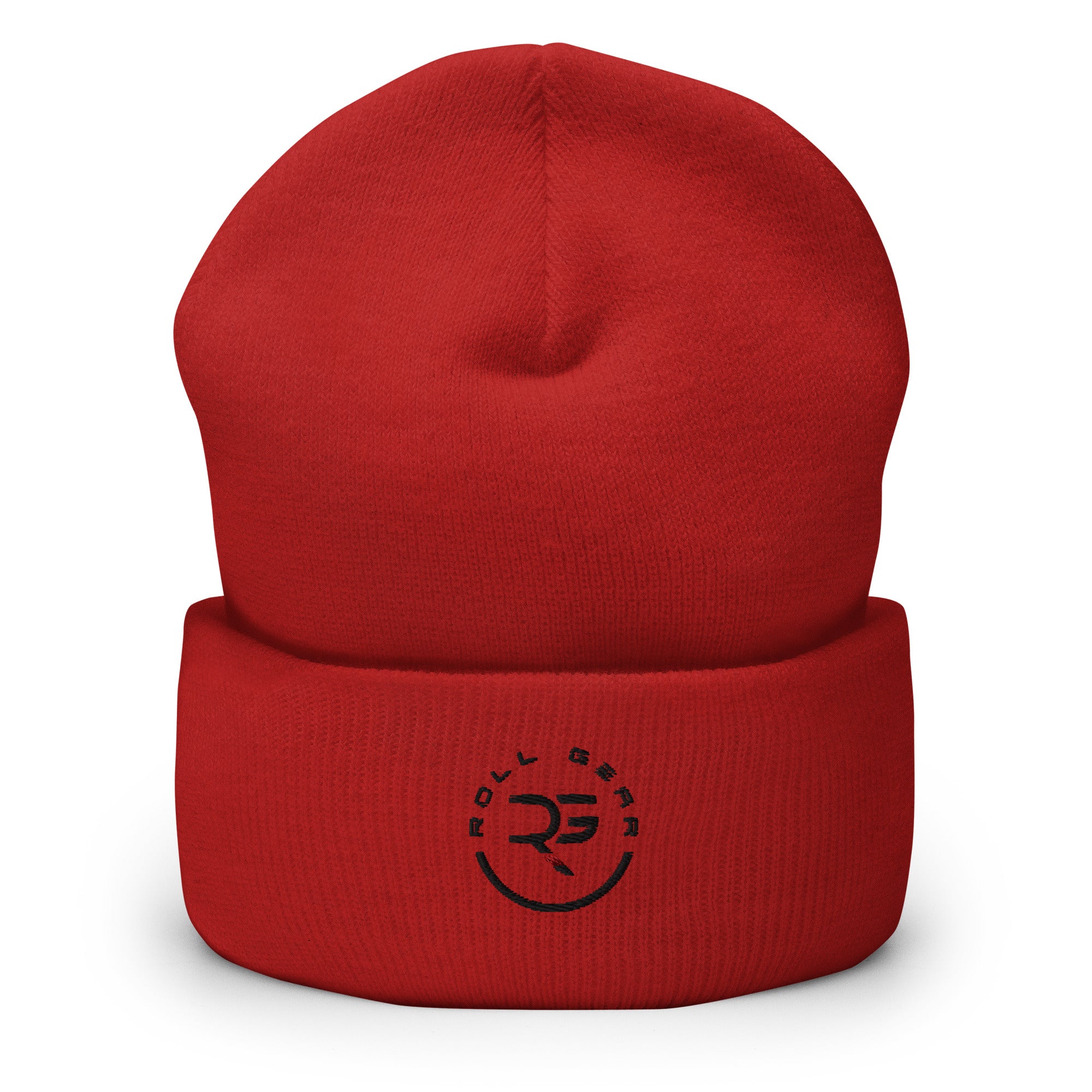 Roll Gear Cuffed Beanie - Red, front view.