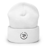 Roll Gear Cuffed Beanie - White, front view.