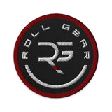 Roll Gear Embroidered Patch - Round, Black & White - BJJ Gear Accessory, front view.