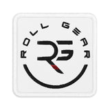 Roll Gear Embroidered Patch - Square, White, front view.