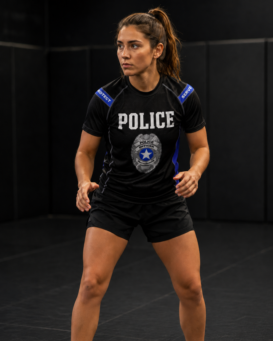 Roll Gear Unisex Police Edition Short Sleeve Rash Guard - Black & Thin Blue Line, product image 2.