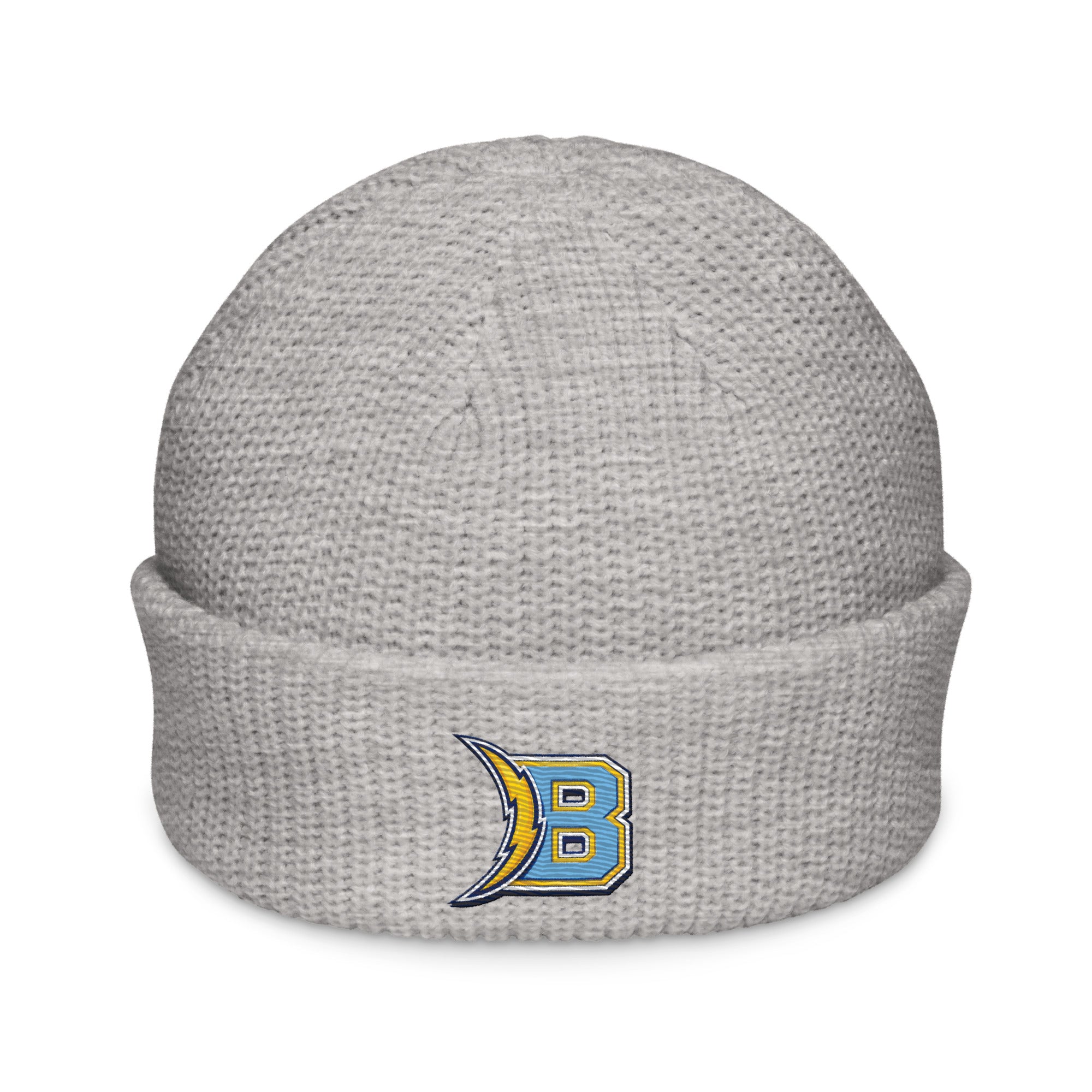 Brandon Grind Triple Logo Beanie by Roll Gear, Athletic Heather, front view.
