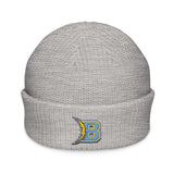 Brandon Grind Triple Logo Beanie by Roll Gear, Athletic Heather, front view.