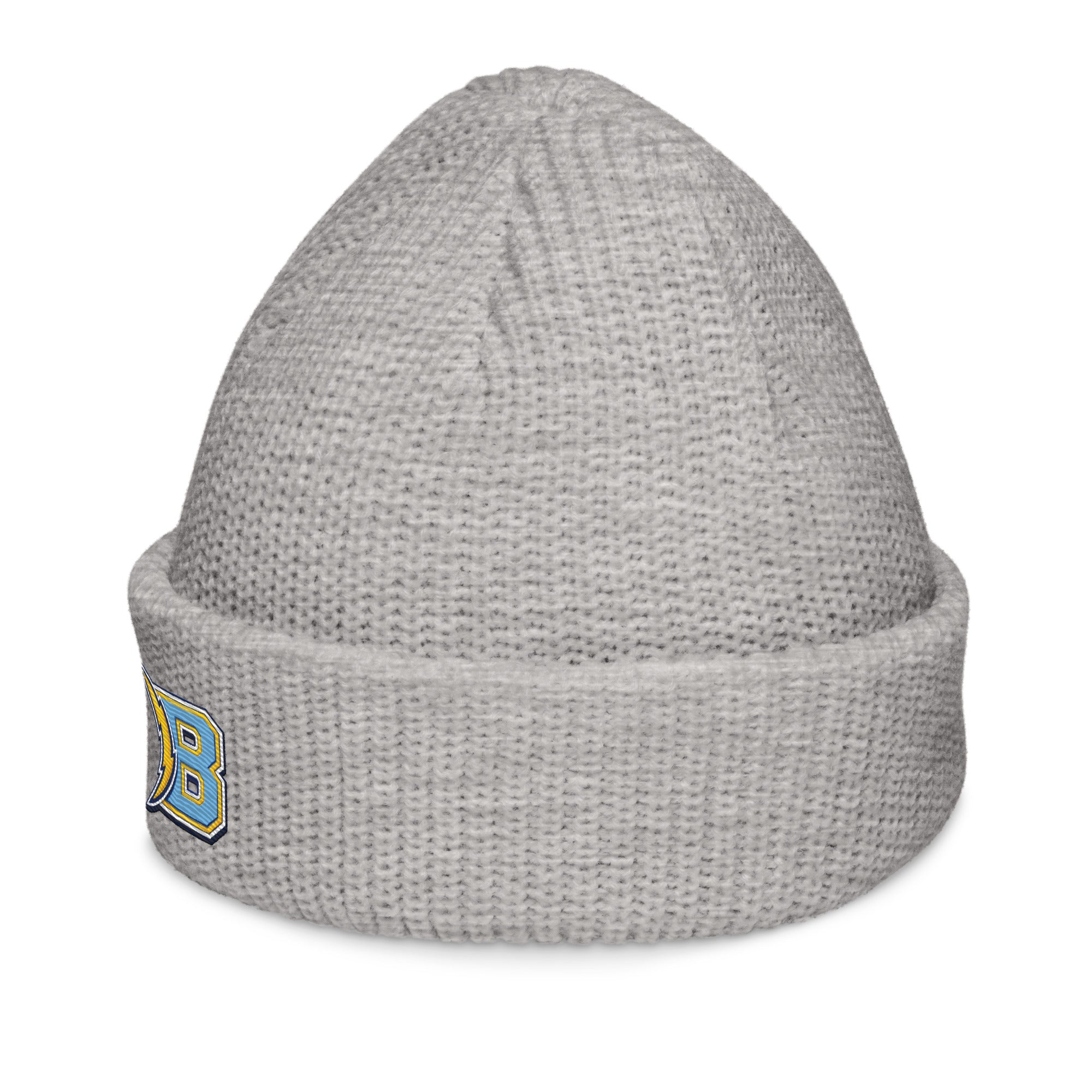 Brandon Grind Triple Logo Beanie by Roll Gear, Athletic Heather, left side view.