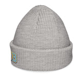 Brandon Grind Triple Logo Beanie by Roll Gear, Athletic Heather, left side view.