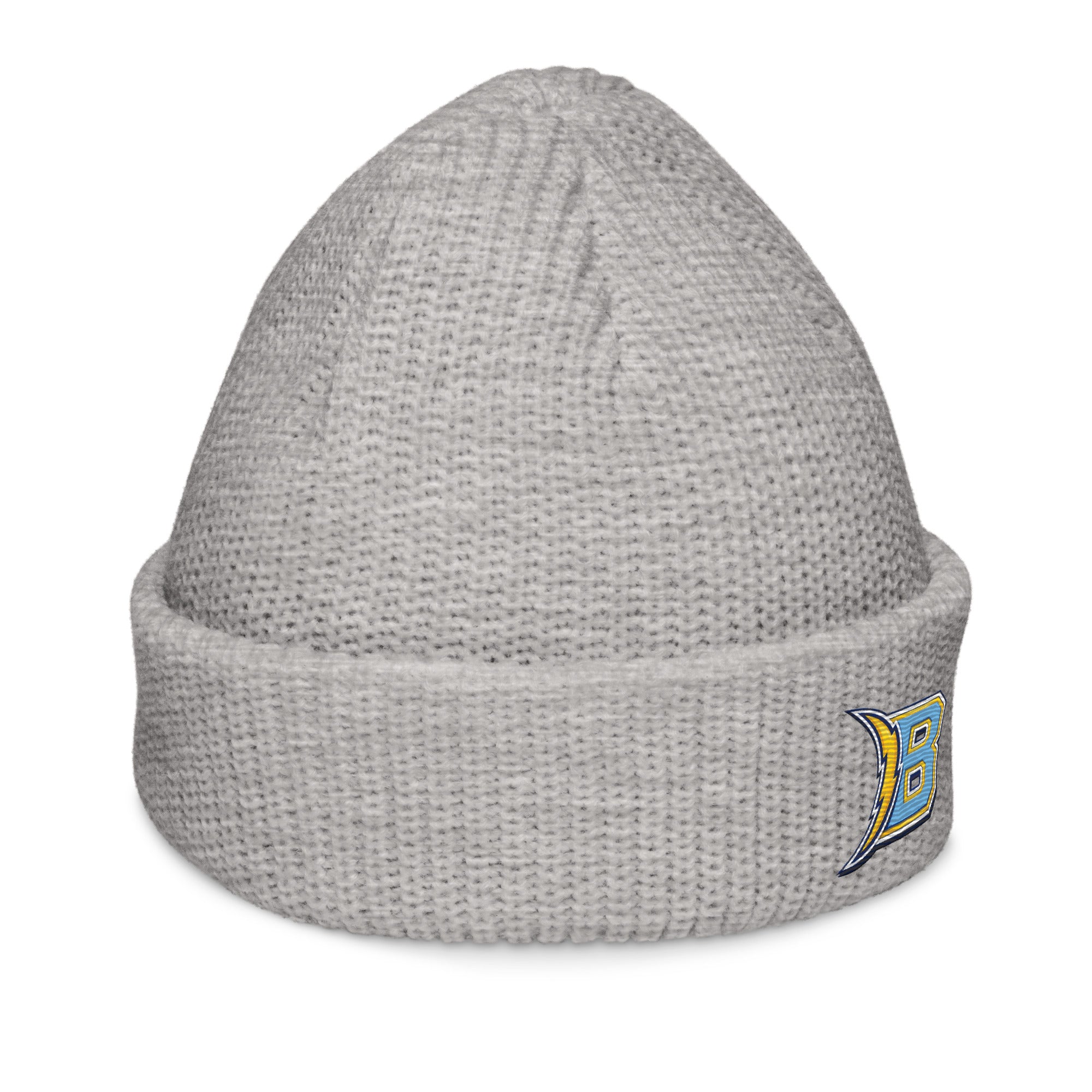 Brandon Grind Triple Logo Beanie by Roll Gear, Athletic Heather, right side view.