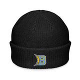 Brandon Grind Triple Logo Beanie by Roll Gear, Black, front view.