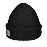 Brandon Grind Triple Logo Beanie by Roll Gear, Black, left side view.