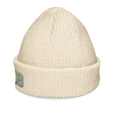 Brandon Grind Triple Logo Beanie by Roll Gear, Ecru, left side view.