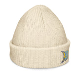 Brandon Grind Triple Logo Beanie by Roll Gear, Ecru, right side view.