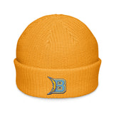 Brandon Grind Triple Logo Beanie by Roll Gear, Gold, front view.