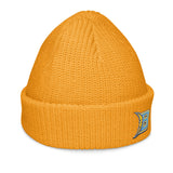 Brandon Grind Triple Logo Beanie by Roll Gear, Gold, right side view.