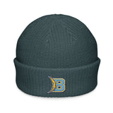 Brandon Grind Triple Logo Beanie by Roll Gear, Petrol Blue, front view.