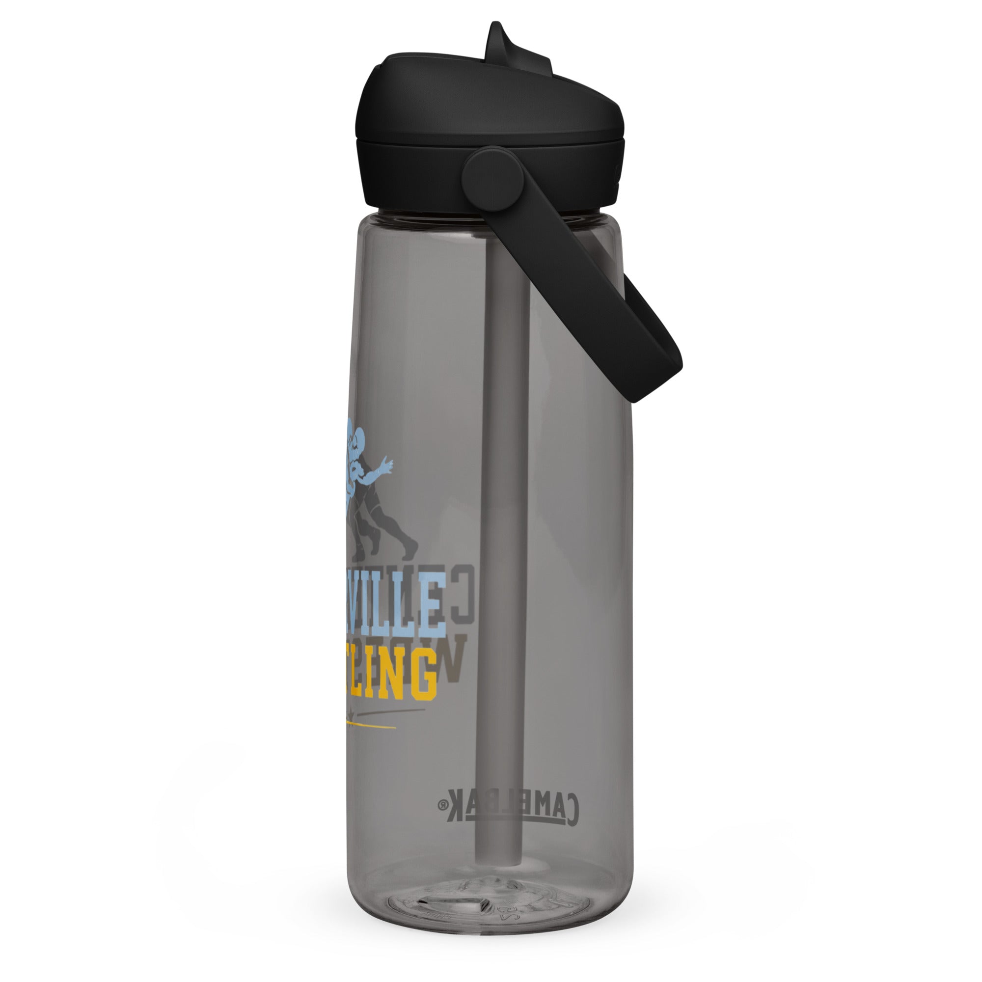 Centerville Wrestling CamelBak Water Bottle, Charcoal, back view.