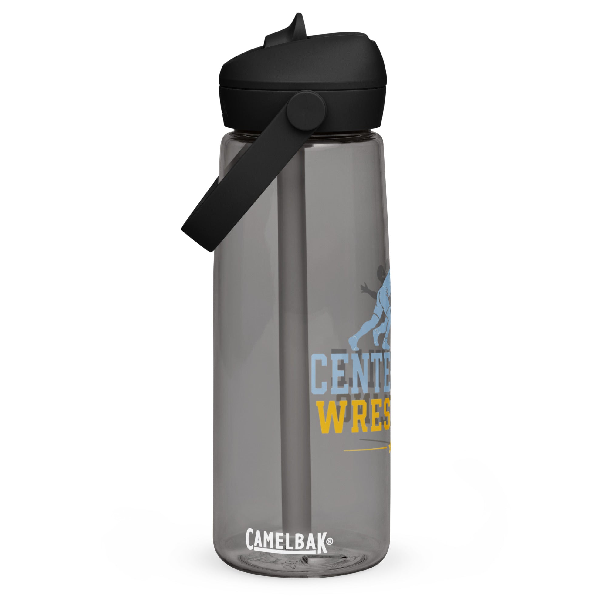 Centerville Wrestling CamelBak Water Bottle, Charcoal, front view.