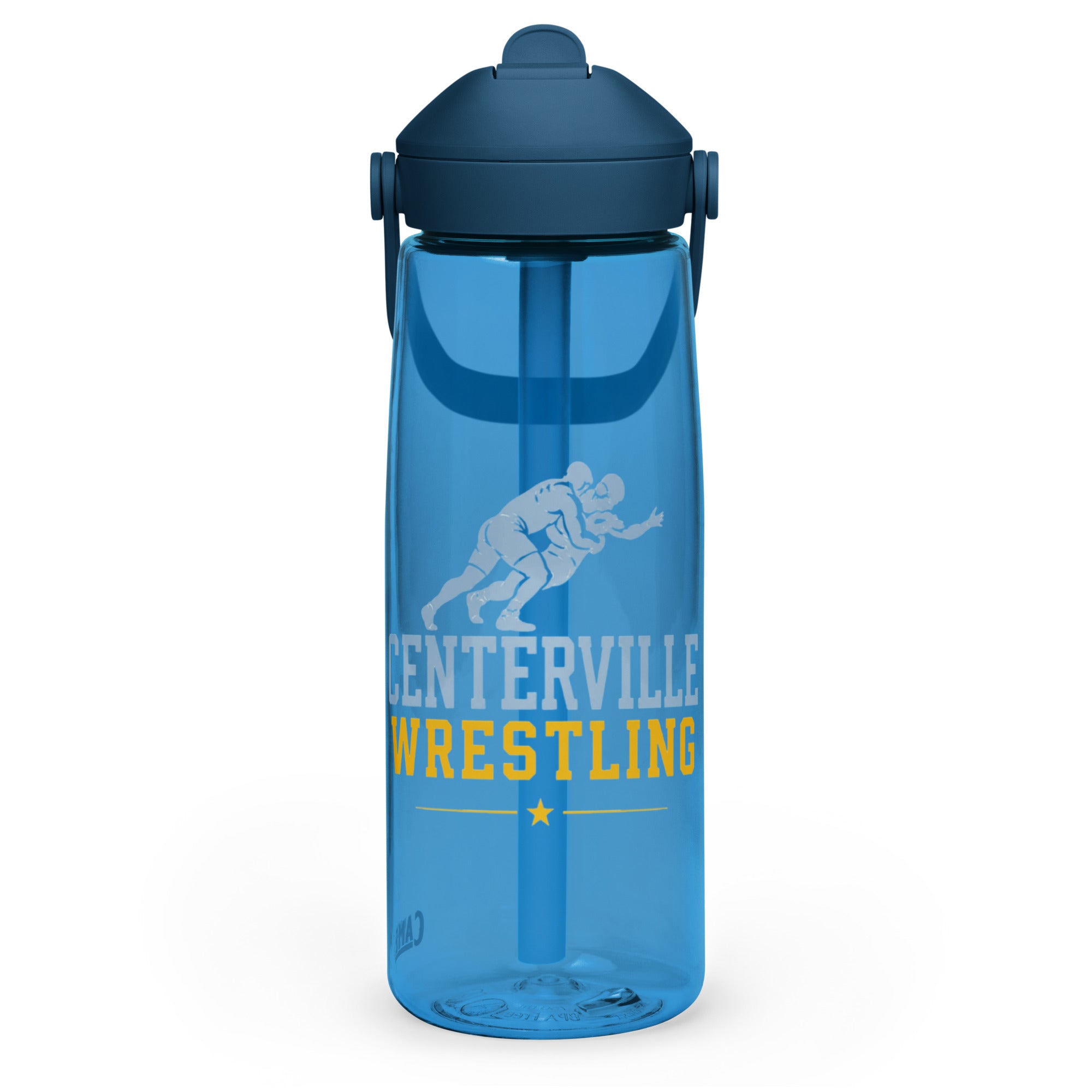 Centerville Wrestling CamelBak Water Bottle, Oxford Blue, left side view.